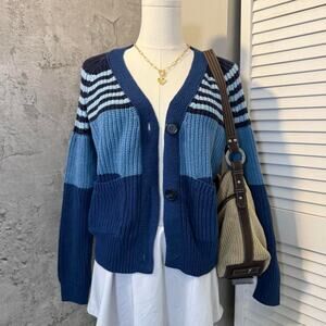 Navy & Blue Striped Fall Cardigan